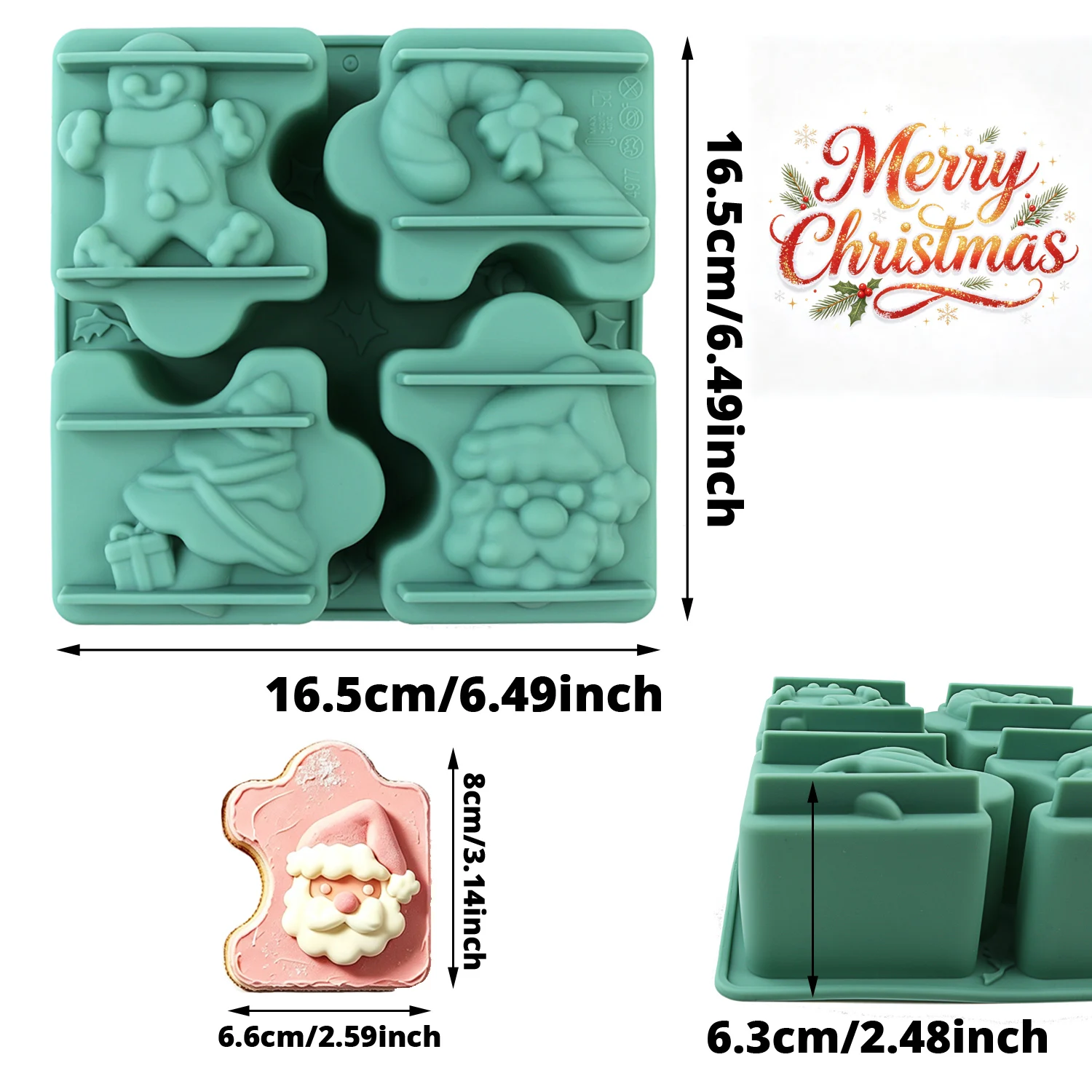 Christmas-Themed Creative Puzzle-Shaped Silicone Baking Mold, Includes Gingerbread Man, Christmas Cane, Christmas Tree, Santa Claus Cavity, Non-Stick and Easy to Demold, Food-Grade Silicone, Can Be Used to Make Cakes, Mousse, Holiday Baking, DIY for Beginners