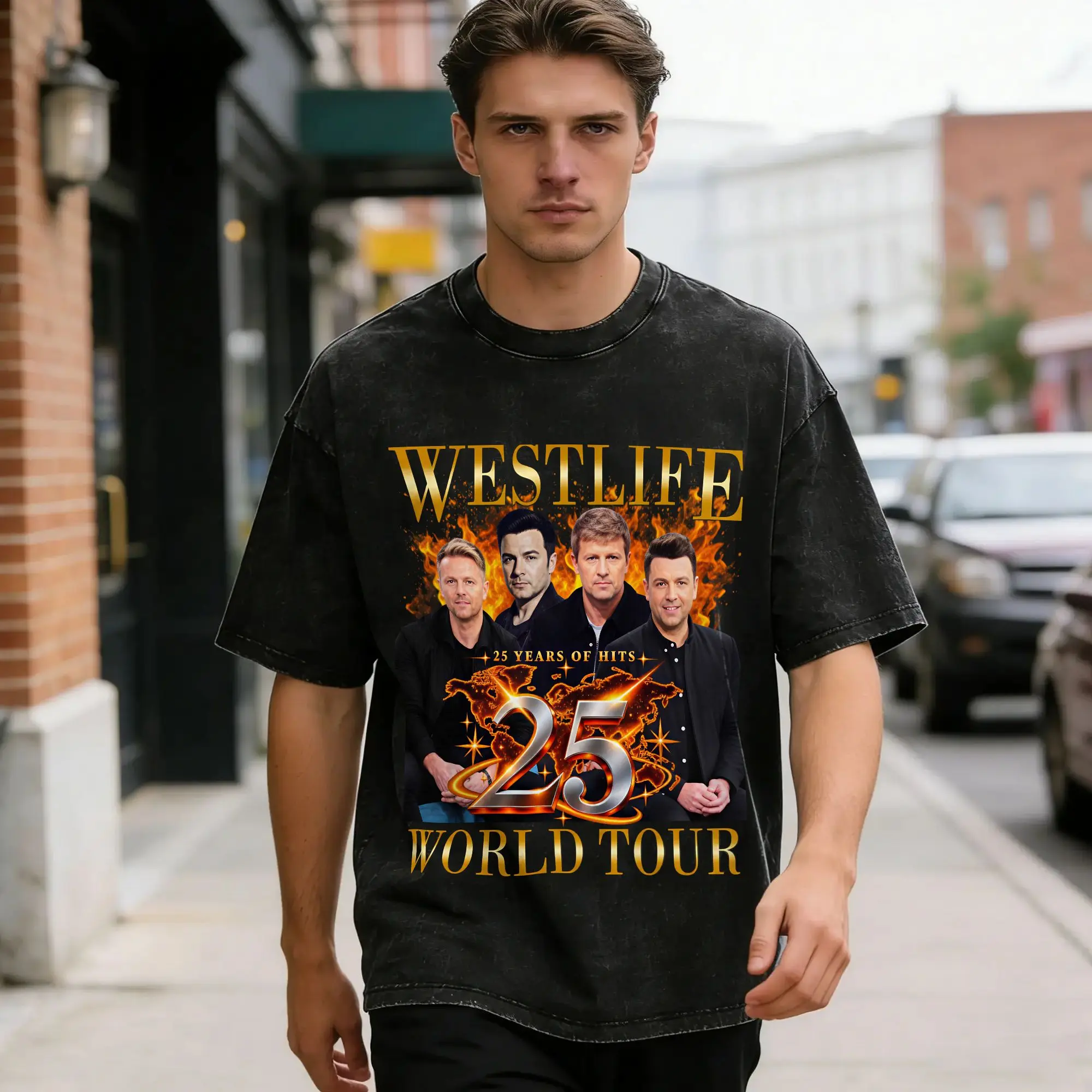 Westlife 25th Anniversary Tour 2026 Men T Shirt Washed  Funny Tee Shirt Short Sleeve Round Collar T-Shirt Pure Cotton Clothing