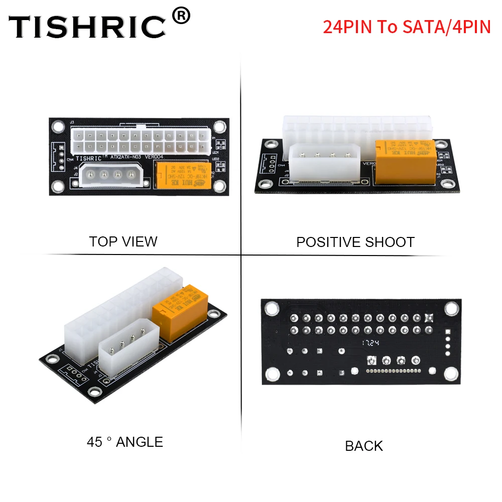 TISHRIC ADD2PSU ATX 24 Pines, Tarjeta Extensora de Sincronización de Fuente de Alimentación Dual, Molex 4 Pines SATA, para Minería