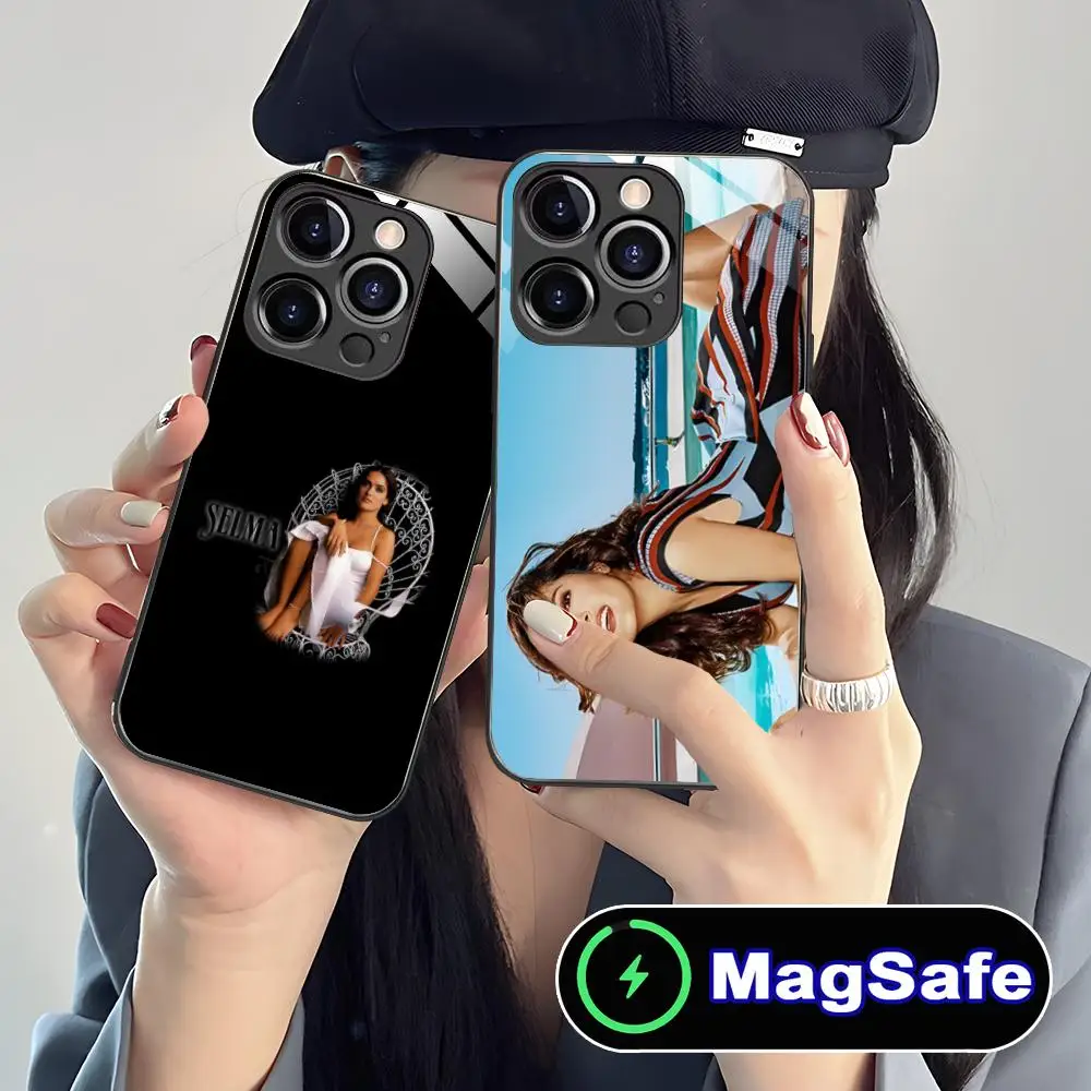 

Salma Hayek Mobile Phone Case for iPhone 16 15 14 13 12 11 Pro Max Plus Mini MagSafe Glass Colour Printing Cellphones Smartphone