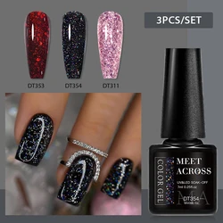 MEET ACROSS 3Pcs/Set 7ml Glitter Gel Nail Polish Black Red Pink Laser Glitter Sequins Nail Art UV Gel Varnish For Nails Manicure