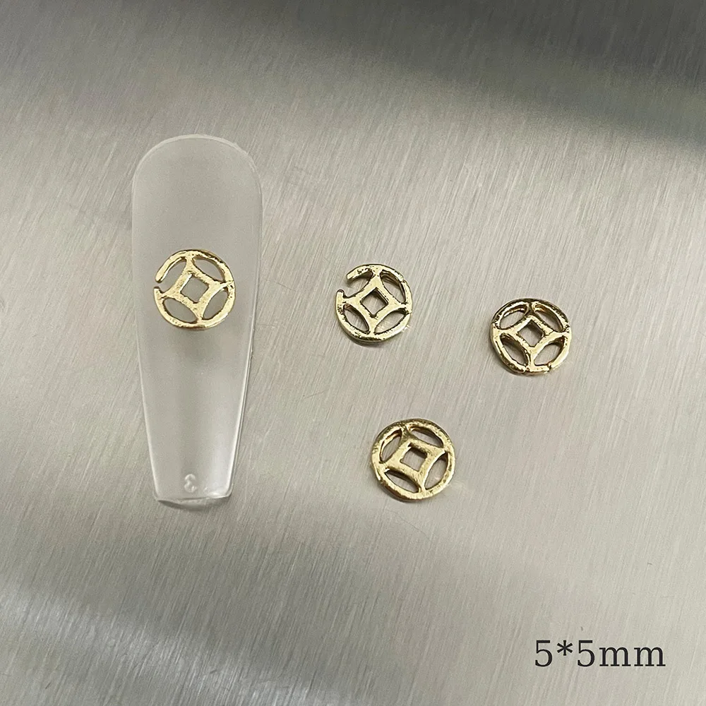 2025年 CN 富を掴むマネーチャーム クラシック古代コイン 漢字ネイル 合金 富の祝福 意味 メタルシンボル オーナメント 404