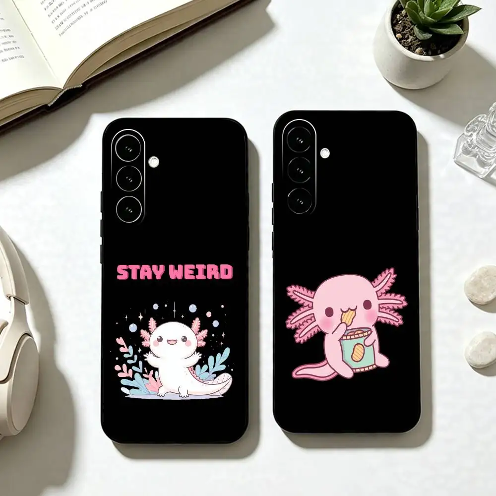 Cute Cartoon P-Pink A-Axolotl Phone Case Black Silicone Soft For Samsung Galaxy A73,A72,A71,A70,A53,A52,A51