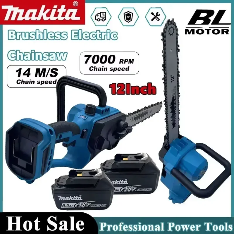 

Аккумуляторная цепная пила Makita 12 дюймов для обрезки деревьев и резки древесины, совместимая с аккумулятором 18 В