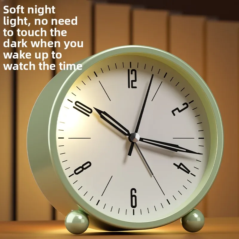 1Pc 3.5/4.5inch Nordic Metal Quartz Alarm Clock Student Wake-up Clock Silent Scan Night Light Desktop Watch Bedroom Ornament