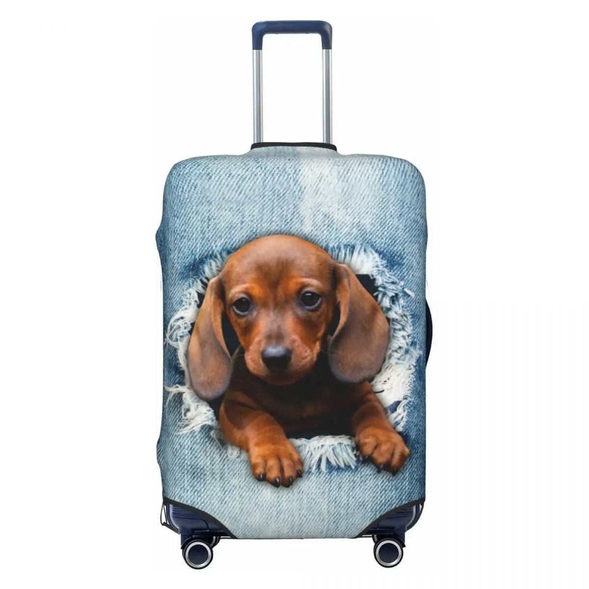 Custom Dachshund Dog Torn Jean Travel Luggage Cover Dust Proof Wiener Badger Sausage Dog Suitcase Cover Protector Fit 18-32 Inch