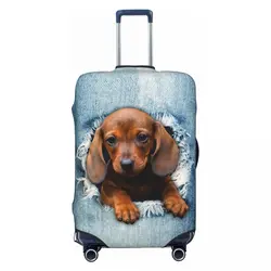 Custom Dachshund Dog Torn Jean Travel Luggage Cover Dust Proof Wiener Badger Sausage Dog Suitcase Cover Protector Fit 18-32 Inch