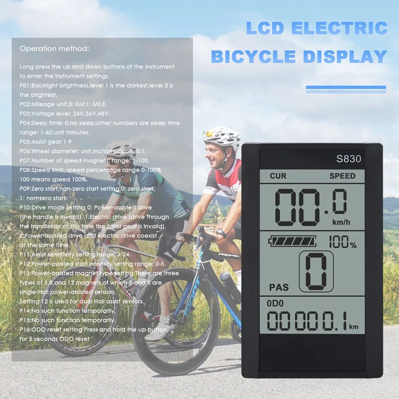 Protocol 2 Electric Bicycle Bike Display 24V 36V 48V LCD S830 Display With USB Waterproof Connection (5 Pins)