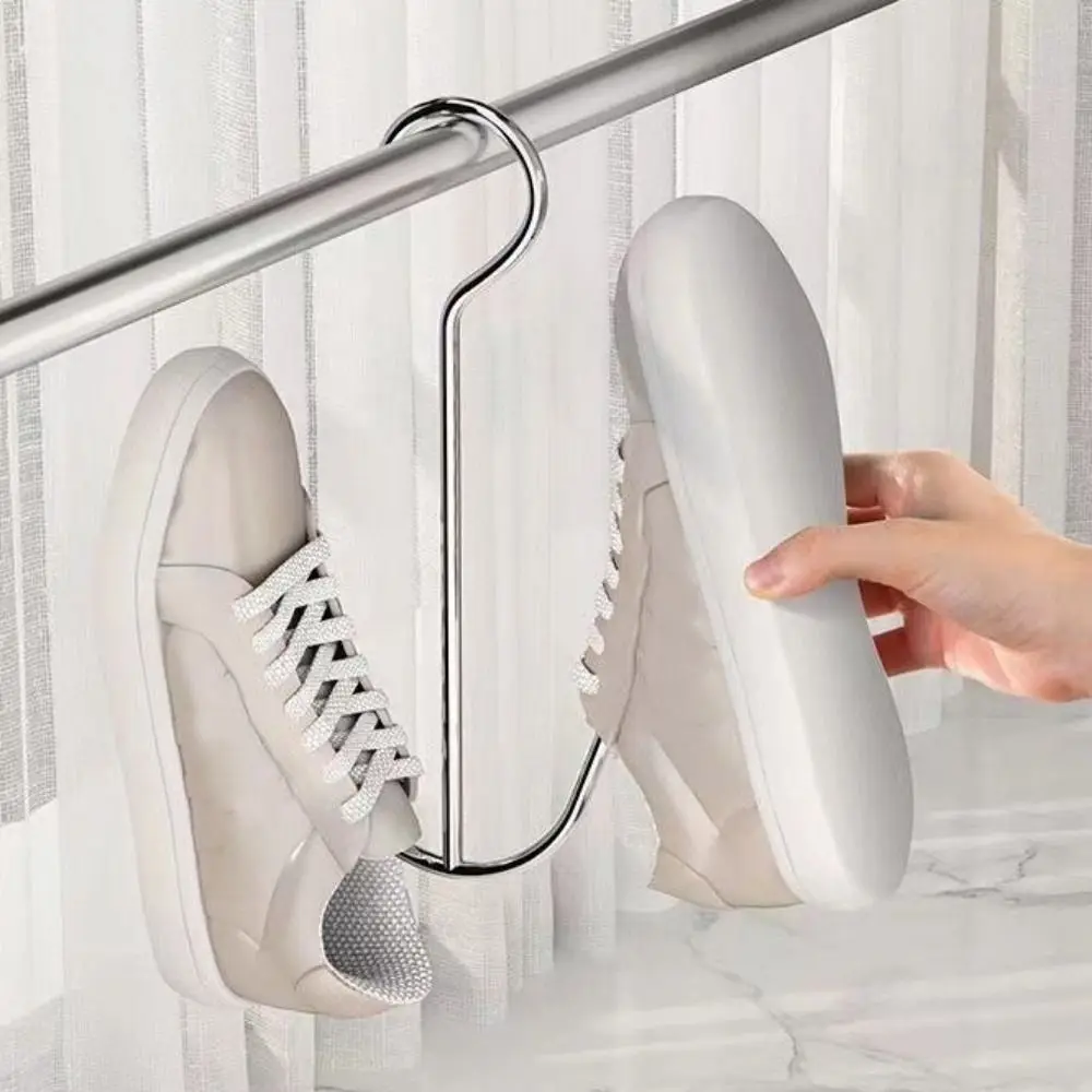 5PCS Stainless Steel Double Hook Shoe Rack Space Saving Hanging Type Sports Shoes Hooks Portable Windproof Slipper Rack