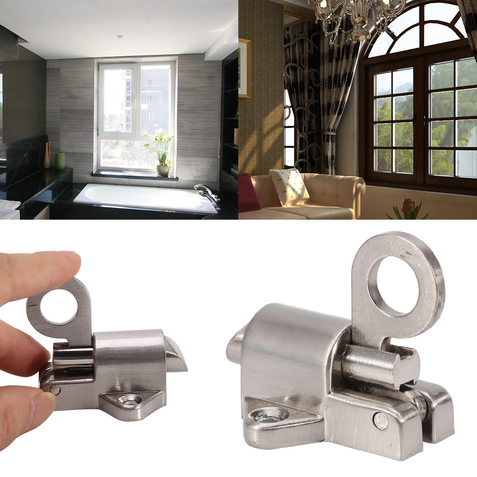 Zinc Alloy Window Gate Security Spring Bolt Latch Lock Auto Bounce Door Bolt Pull Ring Self Locking Door Window Hardware