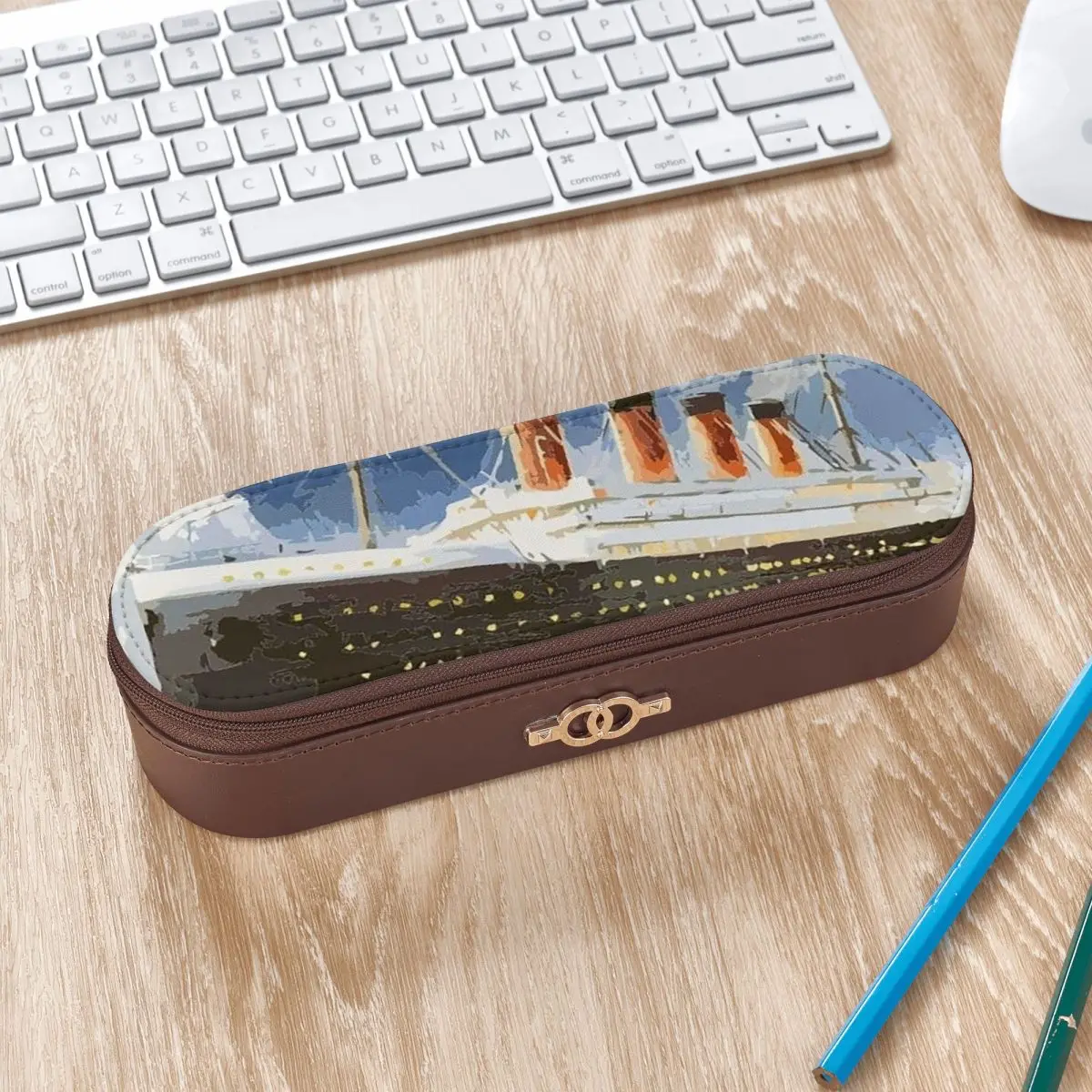 The Most Popular Ship Of All Times, Titanic. Leather Pencil Case Pen Holder Storage Stationery Supplies Pen Box
