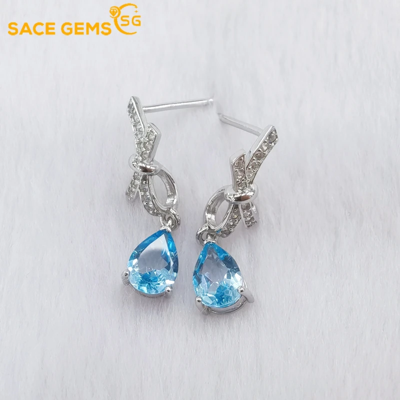 

SACE GEMS Fashion Jewelry Earrings for Women 925 Sterling Silver Sky Blue Topaz Eardrop Wedding Party Fine Jewelry Holiday Gift