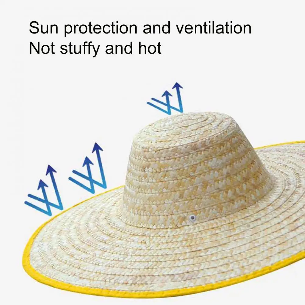 Natural Straw Material Hat Sun Protection Wide Brim Straw Hat Lightweight Breathable Natural Hat with Adjustable Strap Outdoor