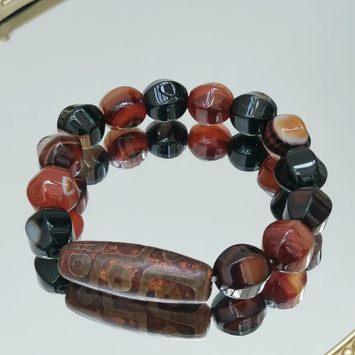 Pulsera Lii Ji de piedra auténtica marrón, pulsera DZI de ágata para pulsera protectora de 17-20cm para hombres y mujeres
