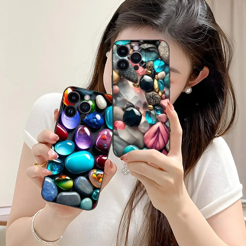Esthetische stenen mobiele telefoonhoes voor iPhone 17 16 15 14 13 12 11 X XR XS 8 7 Pro Max Plus Mini Kleur Beschermhoes Luxe