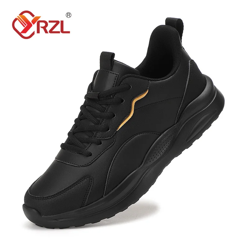 

YRZL Black Running Shoes Men Waterproof Athletic Sneakers Men Wear-resistant Non Slip Walking Sport Shoes Comfortable Men Shoes