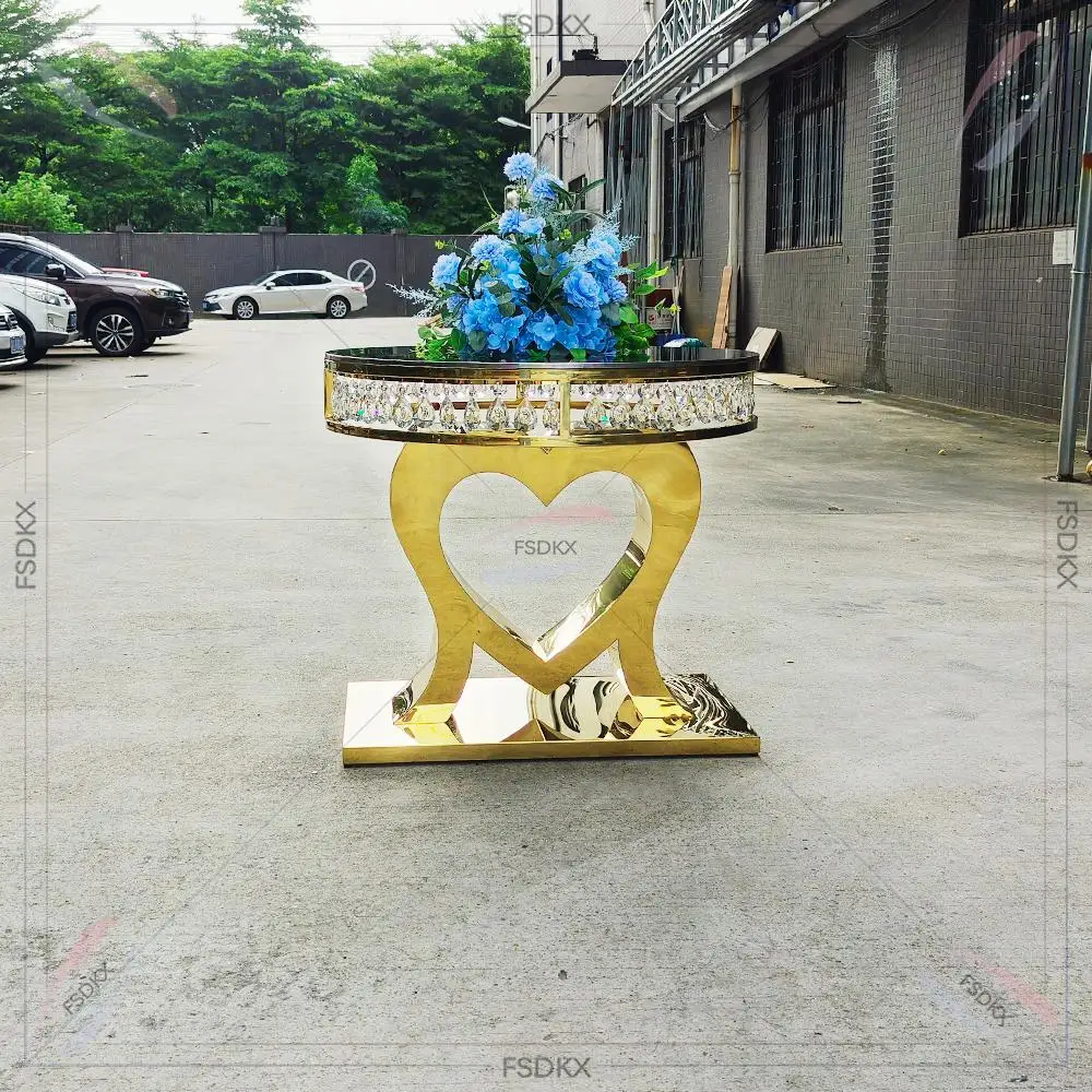 Hot Sale Heart Round Cake Table Gold Stainless Steel Gold Coffee Wedding Cake Table For Events