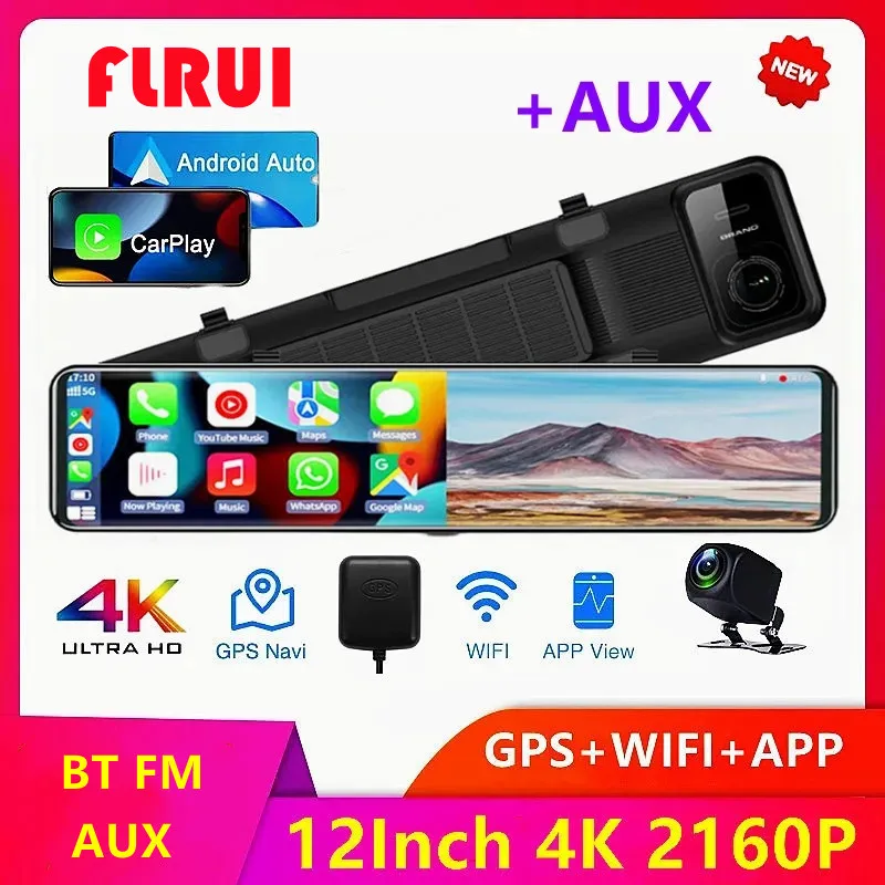 

12Inch 2160P 4K DashCam Rearview Mirror Sony IMX415 WIFI Car DVR Video Recorder GPS Track Auto Registrar Night Vision 1080P Rear