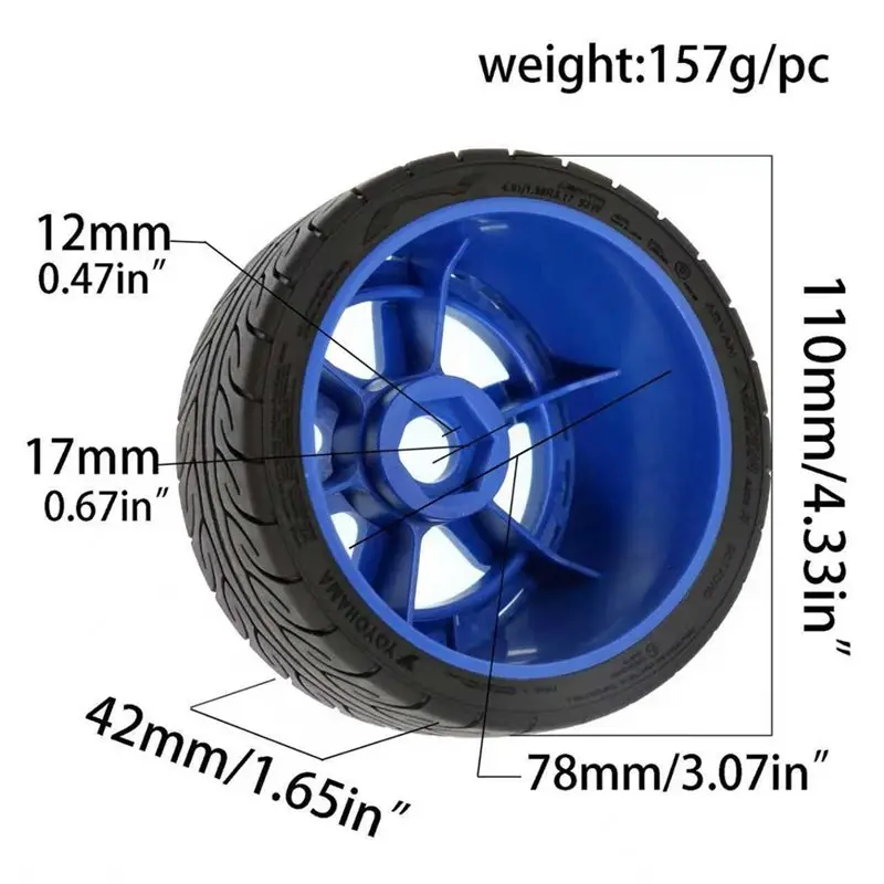 ABUM-For 1/7 For 1/8 WRC Rally KM FSR KKPIT MJX ZD RC Car Replacement Parts- RC Rubber Tires Wheel 110X42mm Hex Adapter Blue