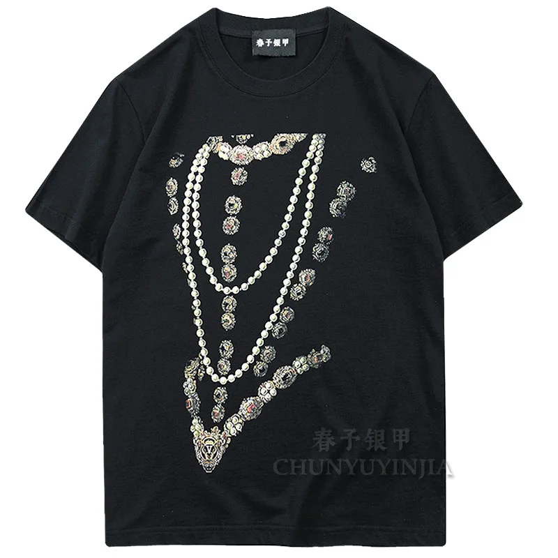 Chun yu yin jia Fashion New Style Designer 3D Printing Jewelry image Short-Sleeved tShirt Black White for luxury women tee