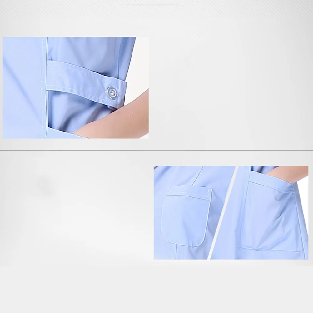 زي تمريض أزرق بأكمام قصيرة من القطن برقبة على شكل V، ملابس مستشفى خفيفة الوزن، معطف عمل للعيادات والمختبرات وصالونات التجميل