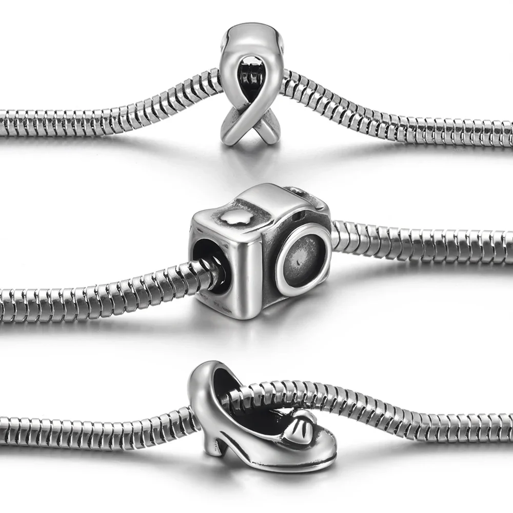 الفولاذ المقاوم للصدأ الخرز 5 مللي متر ثقب Paracord سكين الحبل المنزلق باندو حبة فاصل صالح الجلود سوار حبلي صنع الملحقات