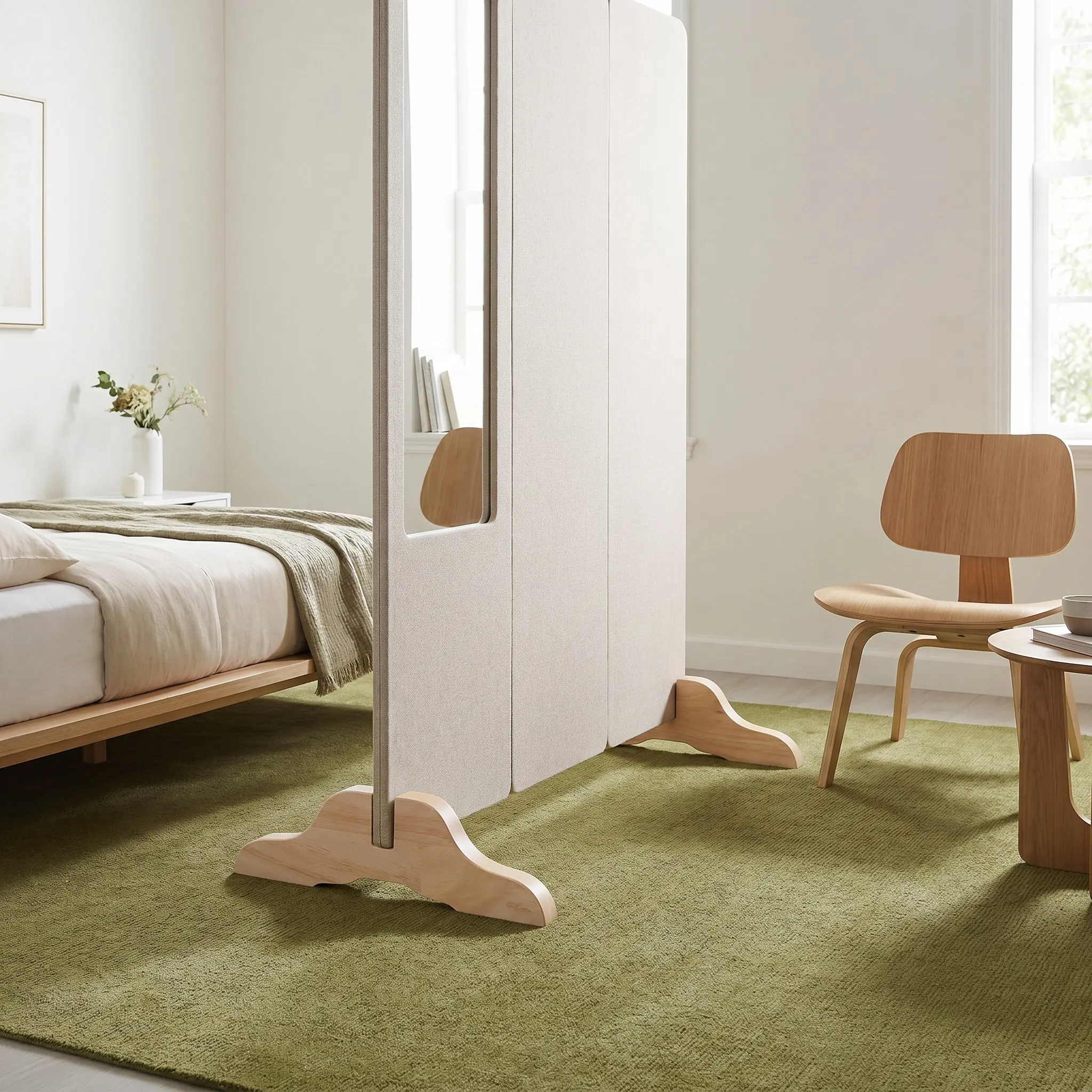 4Pcs Room Divider Base Stand Khaki Wooden Privacy Screen Holder Feet Office Partition Support Brackets Easy Assemble Folding