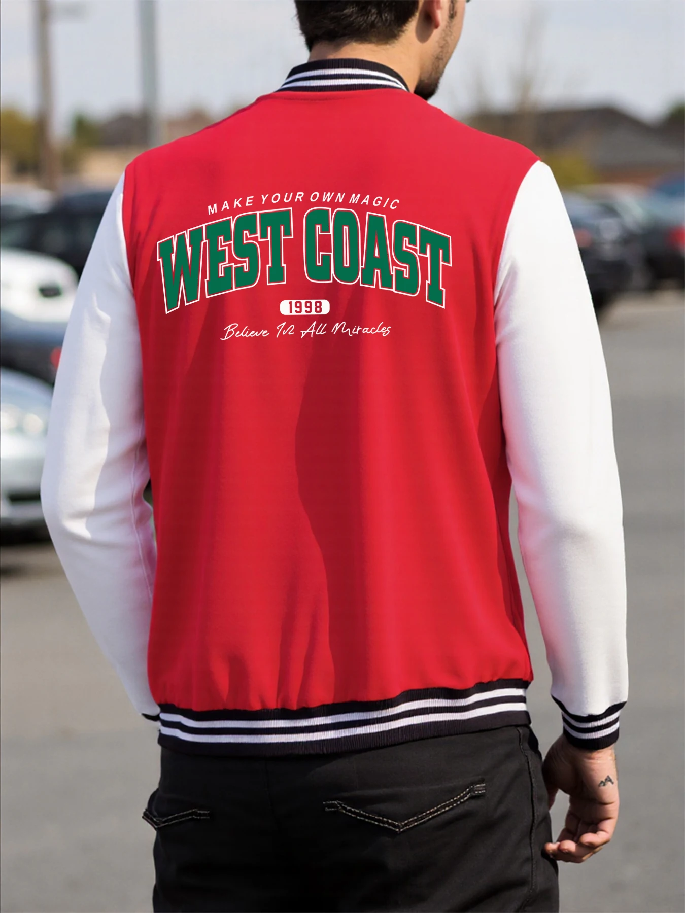 Make Your Ownmagic Weat Coast Prints Baseball Jacket Men Fashion Soft Jersey Autumn Loose Coat Vintage Unisex Casual Clothes