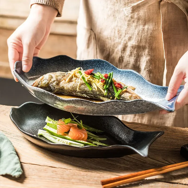 Nordic Cartoon Fish Plate Creative Steamed Dish Microwave Oven Available Household Restaurant Tableware Fish-shaped Dinner Plate