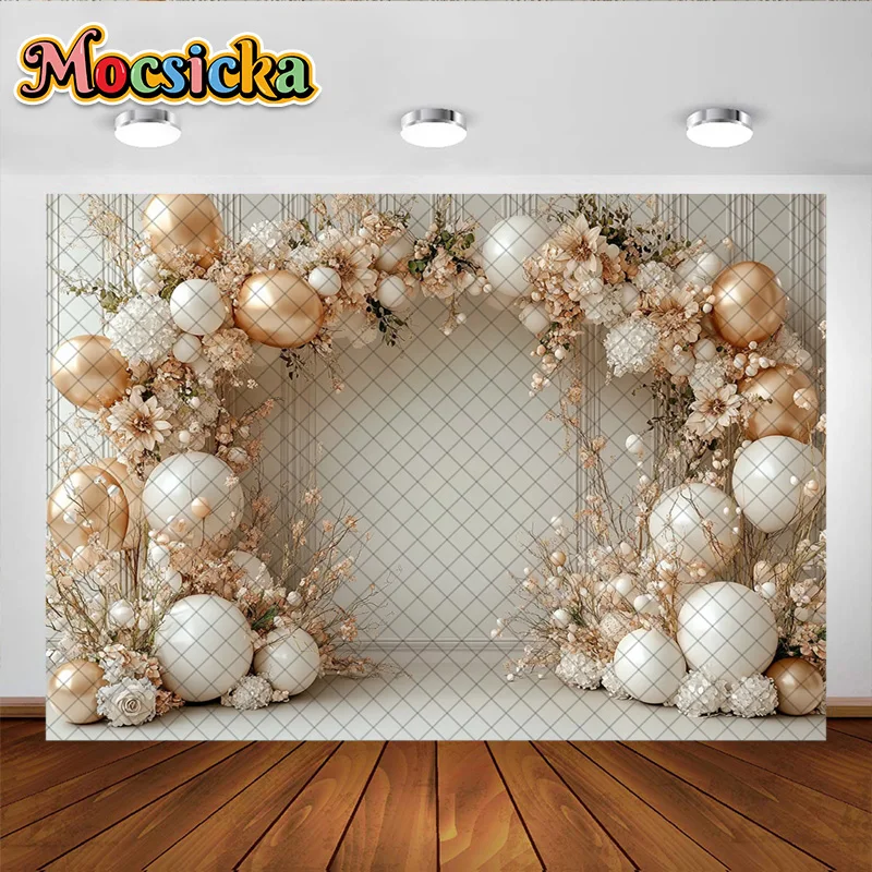 Mocsicka photographie fond Boho arc ballon décoration murale toile de fond pour bébé douche gâteau Smash fête bal bannière accessoires