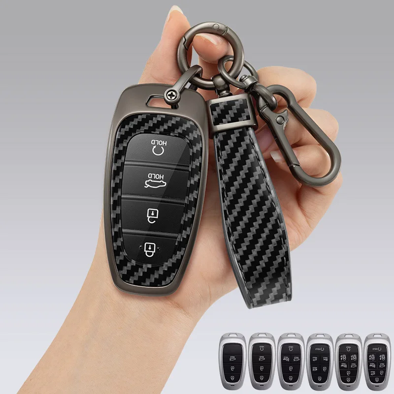 

Zinc Alloy+PU Leather Carbon Fiber Style Car Key Case Cover for Hyundai Solaris Sonata Hybrid NEXO NX4 New Grand Santa Fe Tucson