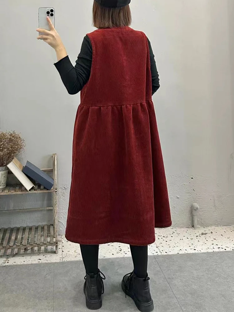 Max LuLu 2024 Winter Long Sleeveless Coats Womens Classic Loose Corduroy Vests Ladies Casual Vintage Waistcoats Fashion Clothes