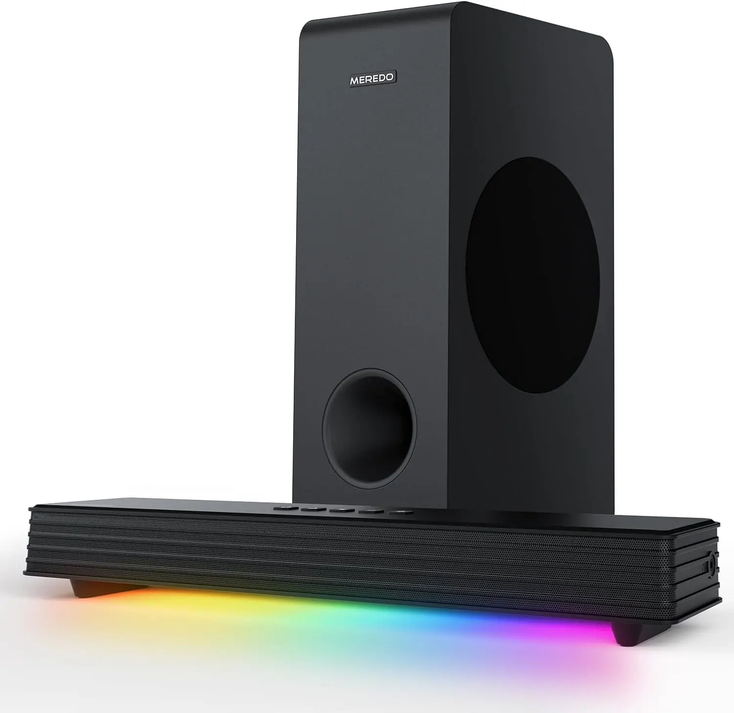 

Саундбар 160 Вт 3.1-канальный с сабвуфером, RGB-подсветкой, Bluetooth 5.3, HD-ARC, оптическим, AUX, USB входами для Smart TV, игр и домашнего кинотеатра