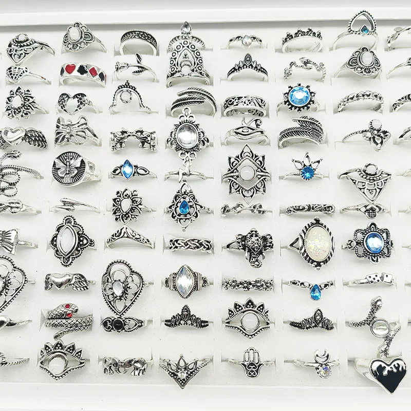 50 teile/los Großhandel Heißer Große Gefälschte Opal Geschnitzte Finger Ringe für Frauen Party Schönheit Kristall Blume Mond Sonne Schädel Crown bar Schmuck – Detail 19