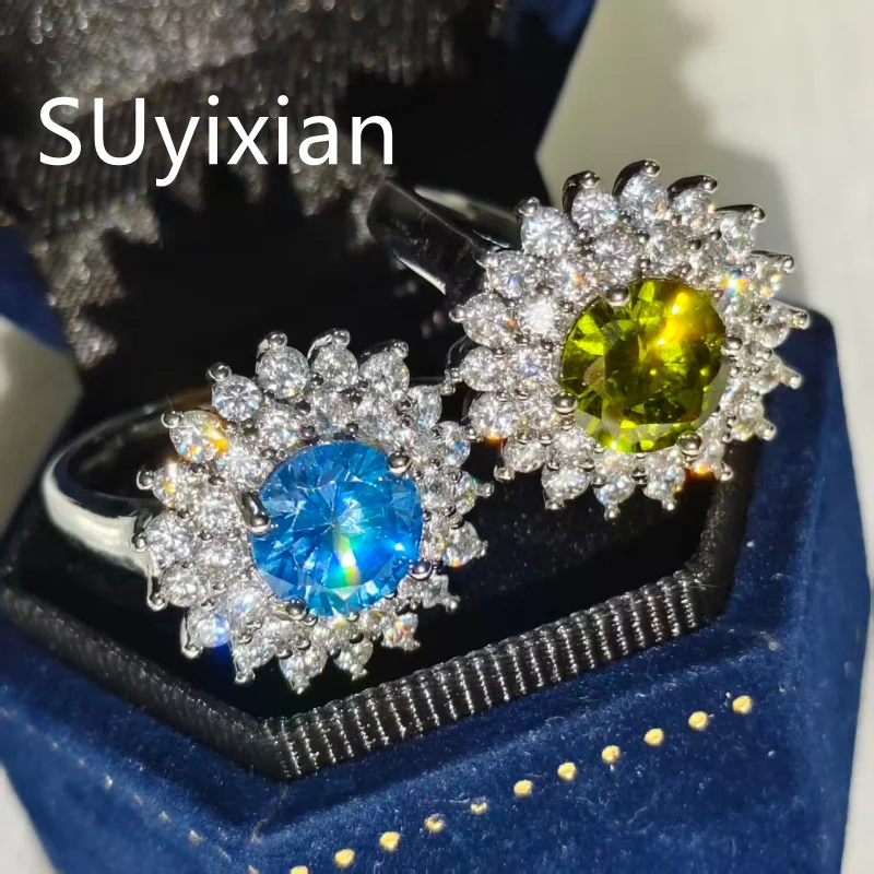925 Sterling Silber Stilvoller Einfacher 2 Karat Zirkon Sonnenblumen-Ring, Geburtstags-Hochzeits-Jahrestags-Schmuckgeschenk