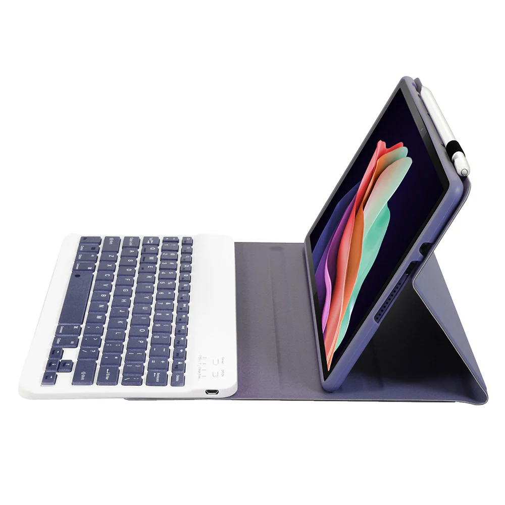 AH13 화웨이 메이트패드 SE 10.4인치 가죽+TPU 태블릿 커버(블루투스 호환 키보드 포함) - 퍼플