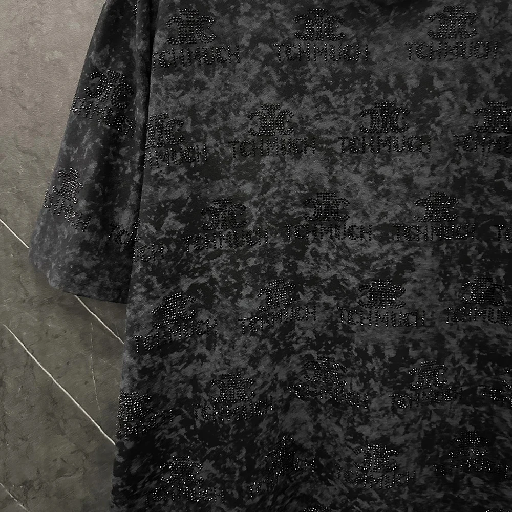 Плюс размер, летняя новая популярная футболка с короткими рукавами и ромбовидной буквой, женская свободная повседневная модная универсальная черная футболка