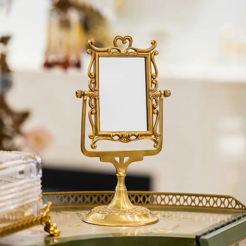 desktop, desktop beauty mirror household medieval brass mirror coat rack dressing mirror exquisite household