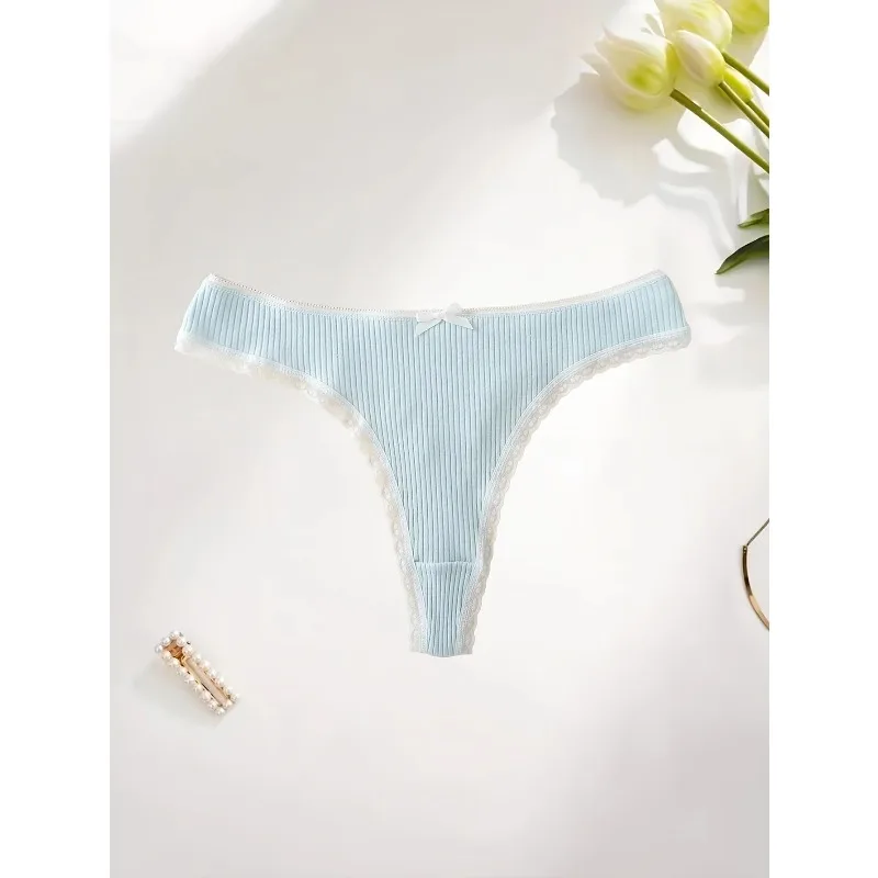 6pcs women's underwear sexy lace stitched bowknot fashionable ribbed women's thong underwear seamless sports