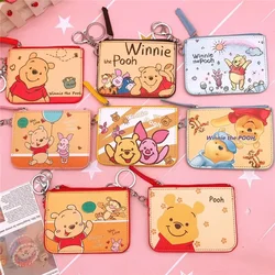 Disney Winnie The Pooh Coin Purse Cartoon Animals Mini PU Wallets for Boys Girls Students Card Bag with Zipper Gifts for Kids