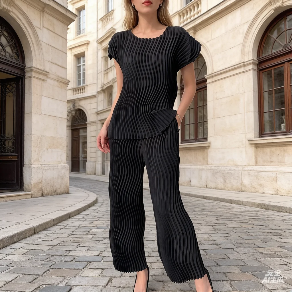 

Miyake Pleated 2026 Spring/Summer Suit Women's Solid-Colour Versatile Top Slim-Fit Fashionable Pleated Trousers Trendy Pleat
