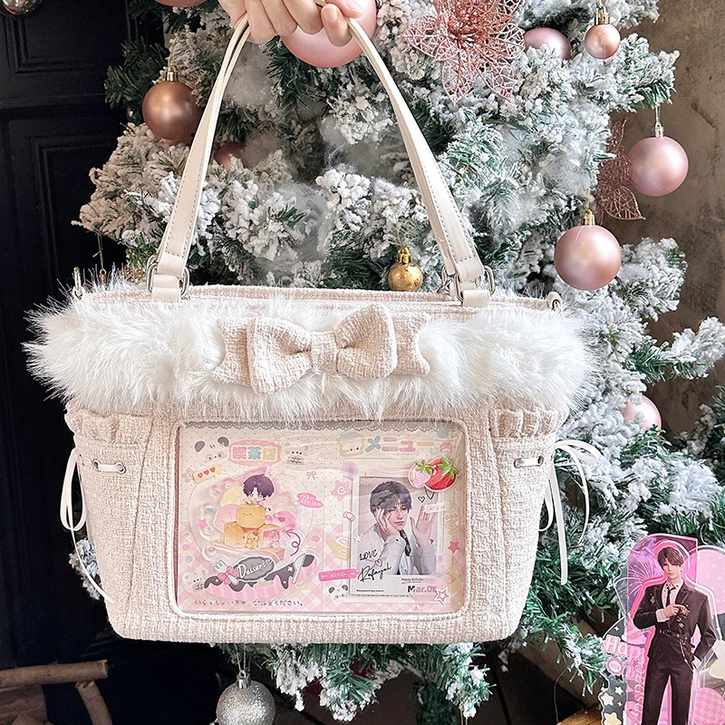 2025 Original Japanese Sweet Fashion Plush Shoulder Bag New Girl's Sweet Kawaii Large Capacity Casual Backpack Y2k Tote Bag