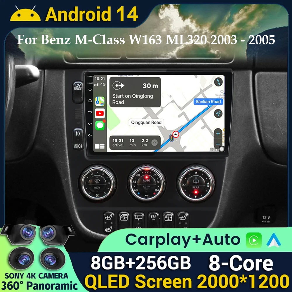 

Android 14 Wireless Android Auto Radio For Benz M-Class W163 ML320 2003 2004 2005 4G Car Multimedia GPS Navigation Autoradio