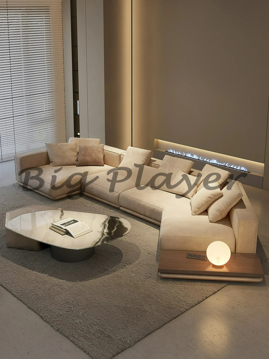 

Designer Circular Arc Sofa Light Luxury Minimalist Villa High-End Faux Leather Leather Sofa
