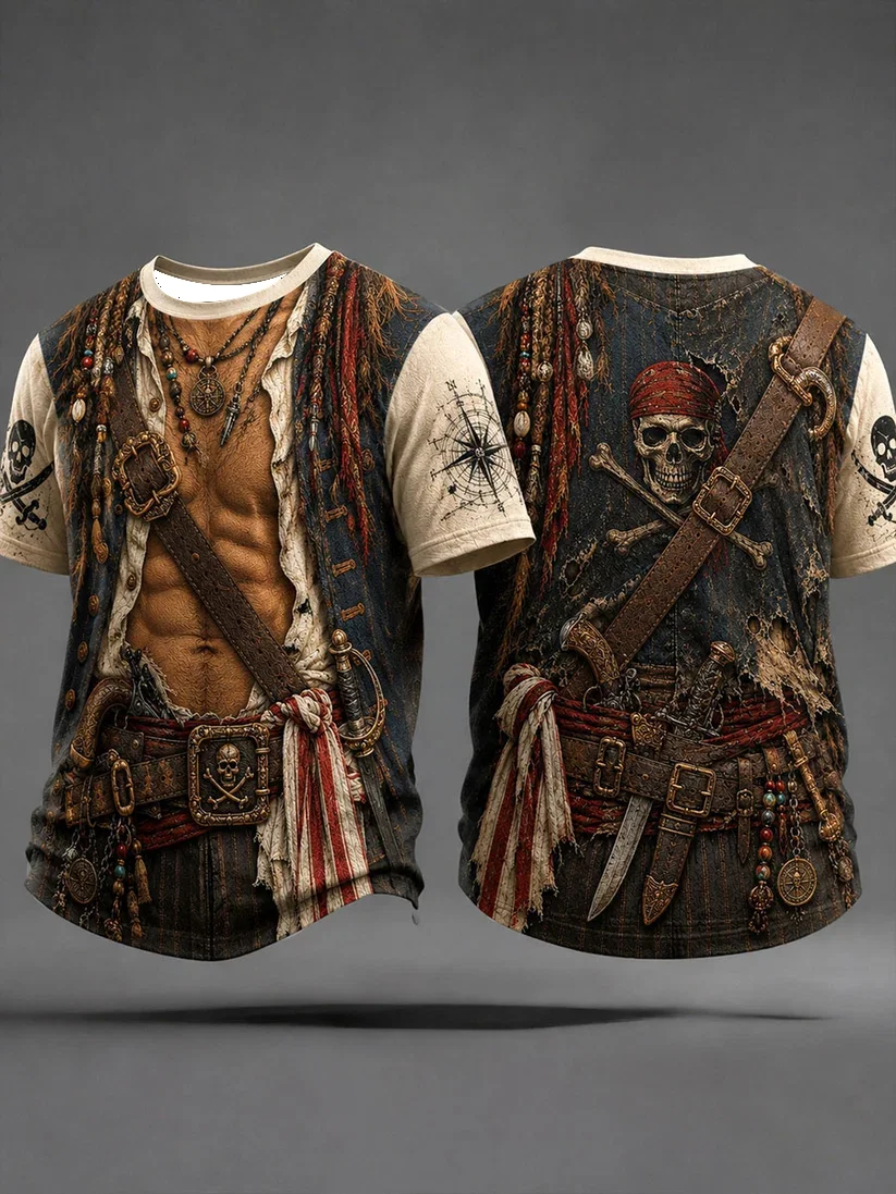 2027 Summer Men's Football Training Shirt - Viking Pirate Style 3D Print - Breathable Quick-Drying T-Shirt - Family Style Shirt
