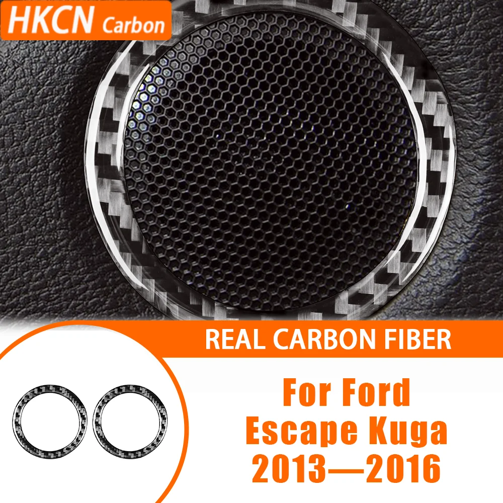 

For Ford Escape Kuga 2013—2016 Car Accessoreis Carbon Fiber Rear Foor Horn Speaker Ring Frame Decal Interior Cover Trim Sticker