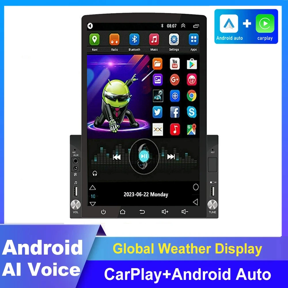 2 Din Android 14.0 10 Inch vertical screen Car Multimedia Video Player Stereo Radio Carplay For Nissan Hyundai Kia Toyota Honda