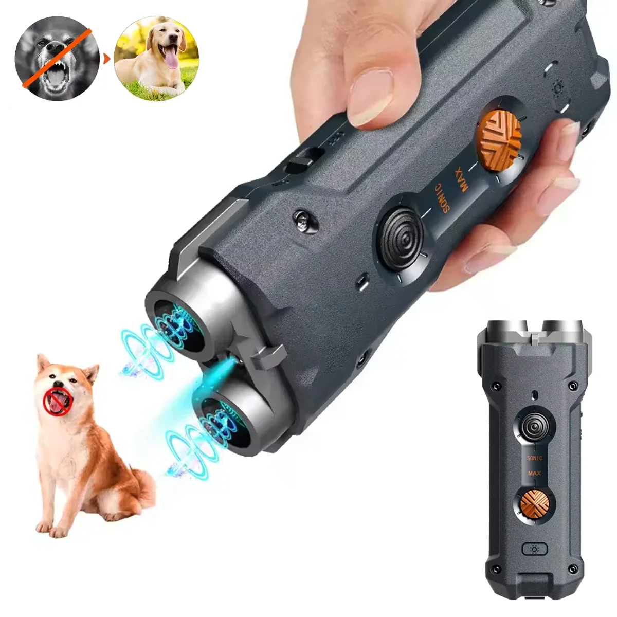 Portable Anti-Bark Dog Training Equipment with LED Flashlight, New Ultrasonic Dog Barking Control Device, Handheld Pet Supplies