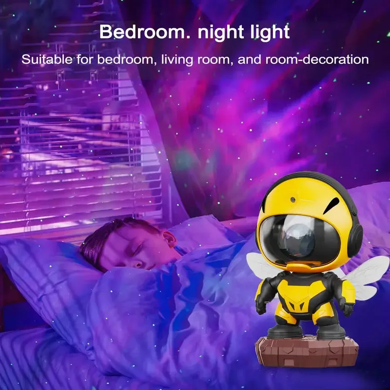 Bee Astronaut Galaxy Projector قابل للتعديل المتدفق ضوء النجوم العارض سديم السقف LED ضوء الليل لتزيين غرفة الأطفال