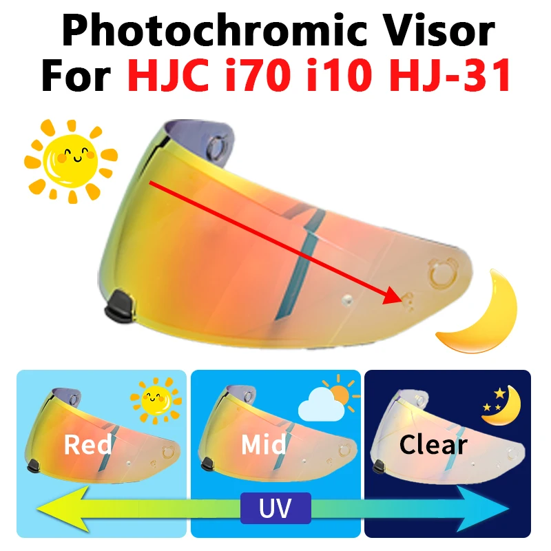 Photochromic Visor For HJC I70 I10 HJ-31 Anti-UV Windshield Photochromic Blue Red Motorcycle Helmet Accessories Fits M-XXL